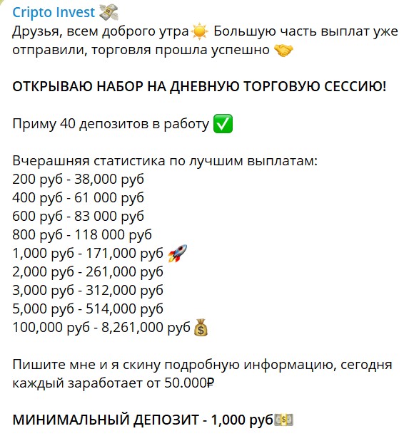 Инвестиции в телеграм Cripto Invest