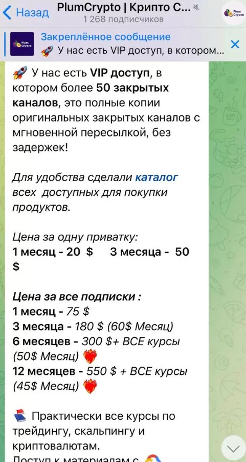 Телеграм PlumCrypto условия вип канала