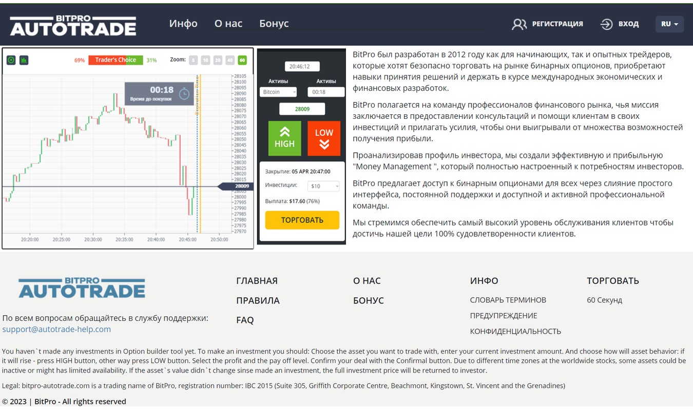 Bit Pro Autotrade условия проекта