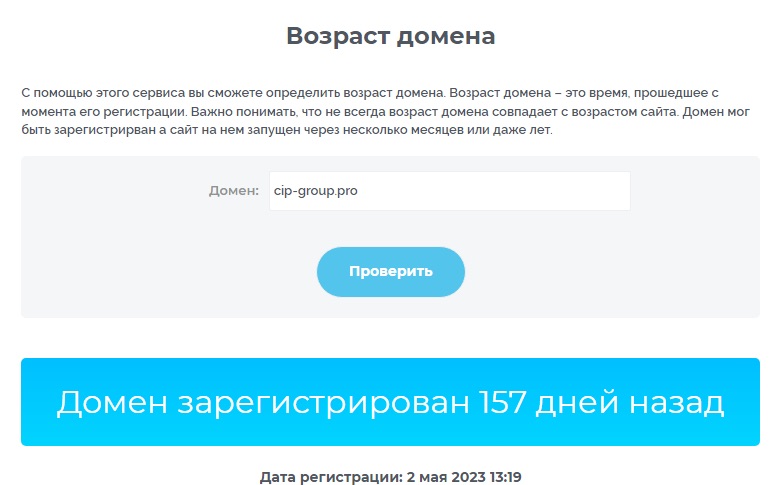 Проверка возраста домена CIP Group